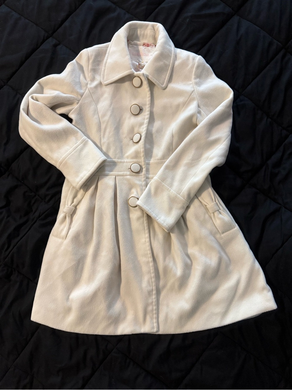 {LIZ LISA} White Button-Front A-Line Peacoat Coat